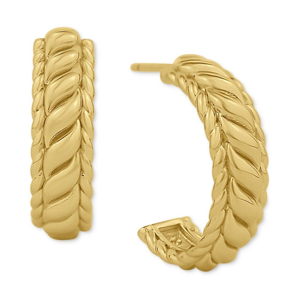 And Now This Polished Ribbed Small C-Hoop Earrings, 0.76"‎ - Gold Plated NWT